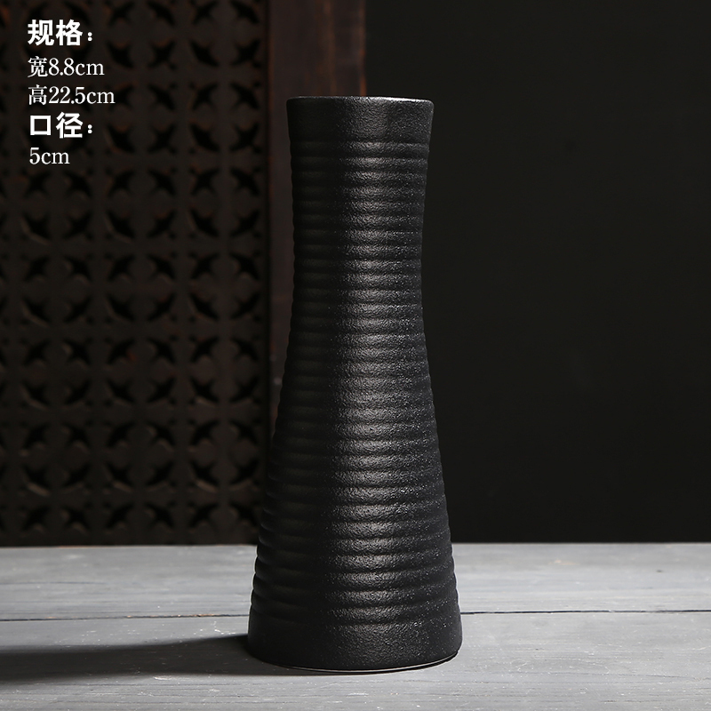 黑色复古陶瓷花瓶中式禅意客厅家居电视柜插花摆件黑陶陆宝釉花器 三维工匠 纹理丨款式九