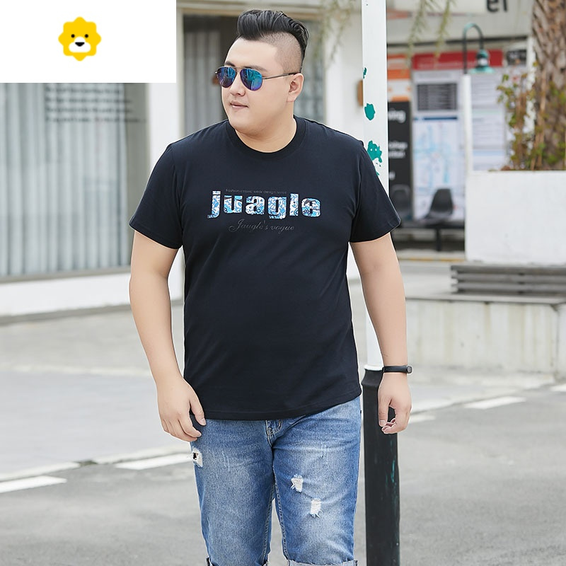 fishbasket季男圆领短袖t恤加肥加大码胖子宽松半袖上衣t肥佬运动汗衫