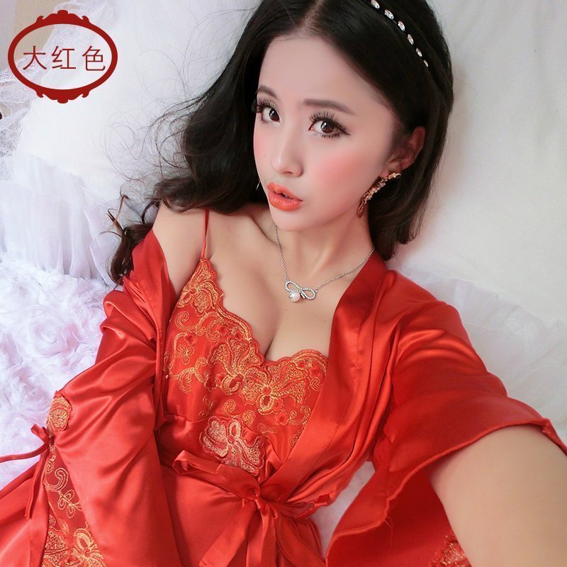 家柏饰(CORATED)韩版春秋季情侣睡袍浴袍睡衣女睡裙夏季男长袖冰丝家居服