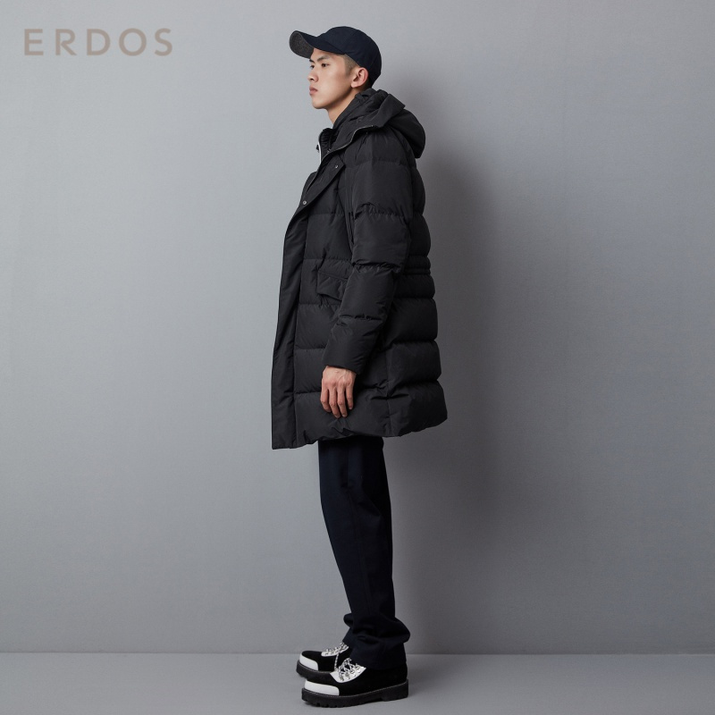 ERDOS 立领连帽白鸭绒口袋装饰男士羽绒服