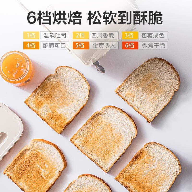 小熊(bear)面包机 多士炉早餐烤吐司机 烤面包片2片家用多功能轻食机 6档烘烤带防尘盖DSL-C02K8高清大图