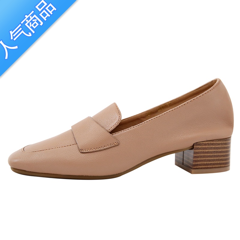 SUNTEK粗跟单鞋女2023春夏新款韩版中跟乐福鞋一脚蹬小皮鞋女奶奶鞋高清大图