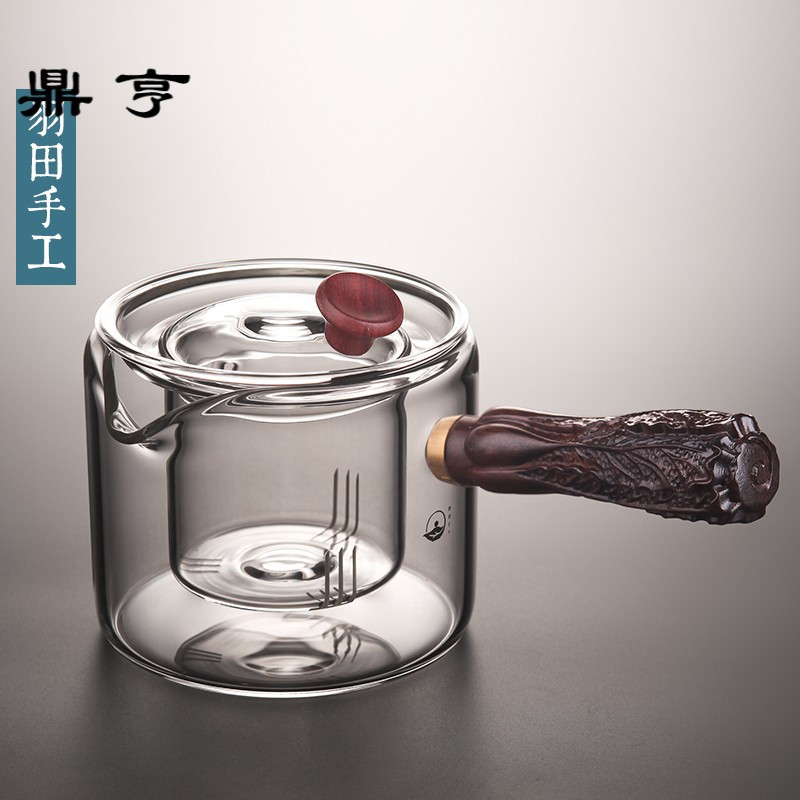 鼎亨羽田 日式手工耐热玻璃茶壶侧把煮茶壶 加厚耐高温泡茶器功夫