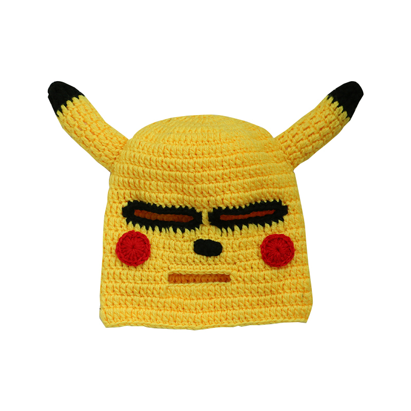 热卖可爱皮卡丘卡通搞怪个性手工针织毛线帽子男女抖音搞笑头套潮