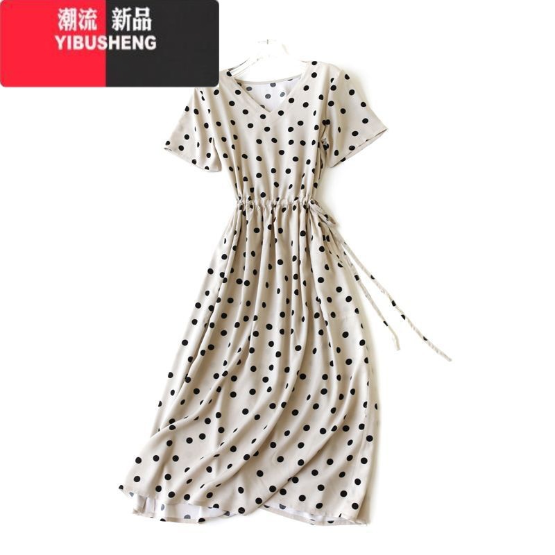 YIBUSHENG时尚棉绸连衣裙大摆裙系带收腰宽松显瘦V领绵绸长款人造棉口袋高清大图