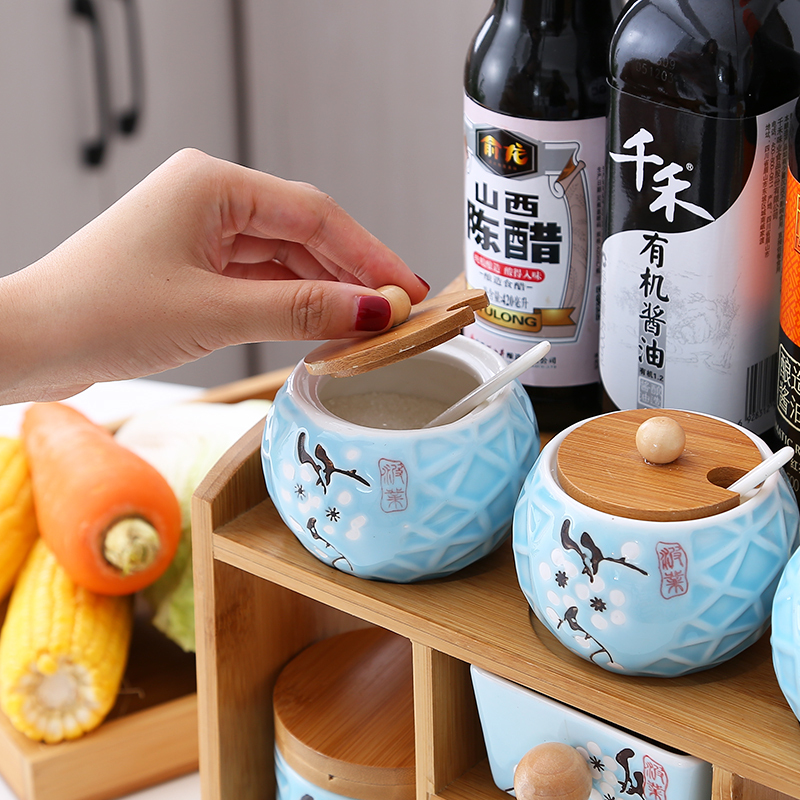 陶瓷调料盒调味罐陶瓷密封罐家用佐料瓶组合装瓷盒收纳架套装