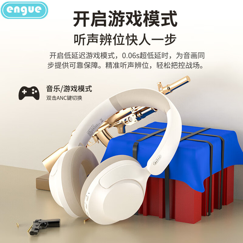 engue恩谷头戴式主动降噪蓝牙无线耳机 EG-AP13双金标自适应降噪蓝牙5.4约60多H长续航适用苹果华为小米 白色高清大图