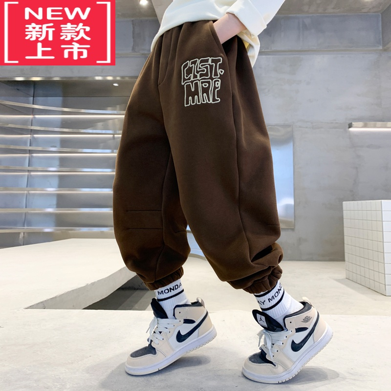 可莉允儿童装男童加绒裤子秋冬款2022新款运动加厚冬装中大童保暖棉卫裤保暖裤