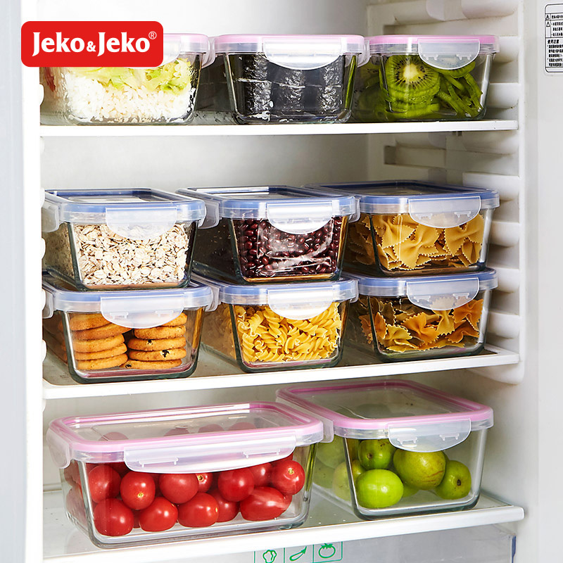 JEKO&JEKO 850ml厨房冰箱玻璃饭盒微波炉密封碗耐热玻璃便当盒长方形保鲜盒SWB-6132