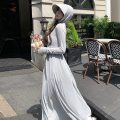 防晒衣女夏季长款连衣裙防紫外线冰丝长裙防晒服UPF50_PLUS M80-120斤 气质灰（标准防晒）抽褶款