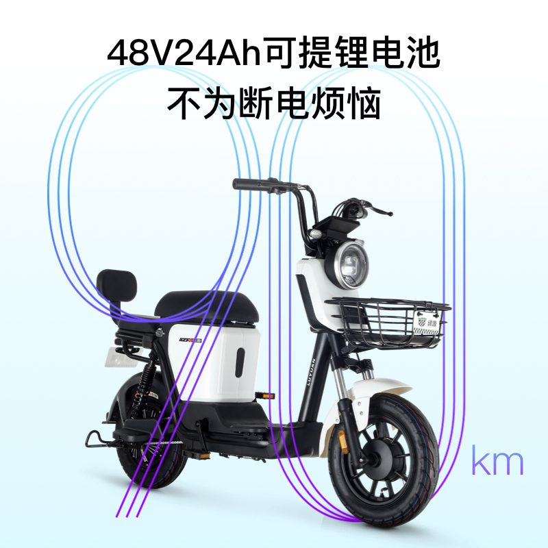 绿源电动车48v24a可提锂电池电动自行车ZFA男女长续航代步电瓶车 冰白