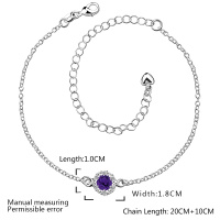 A033 Women Jewelry Silver Anklet 镀银饰品水晶蓝锆石脚链女潮送女朋友七夕情人节礼物