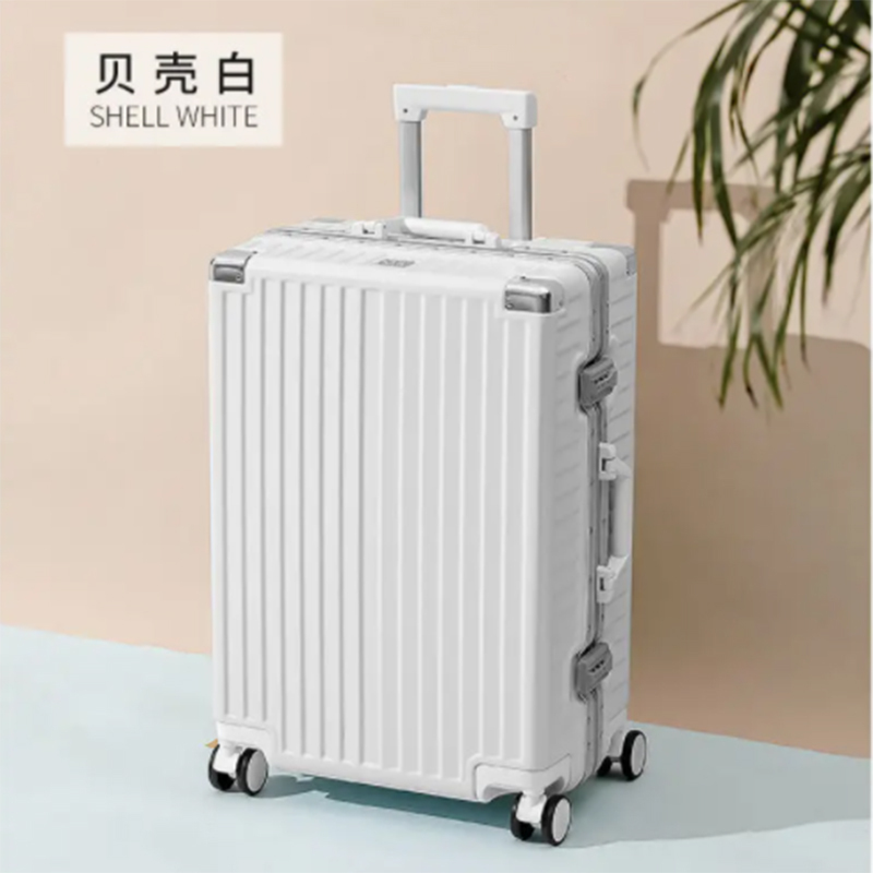 旅途者-20寸铝框拉杆箱 大容量万向轮 潮流轻便密码箱 贝壳白拉链款
