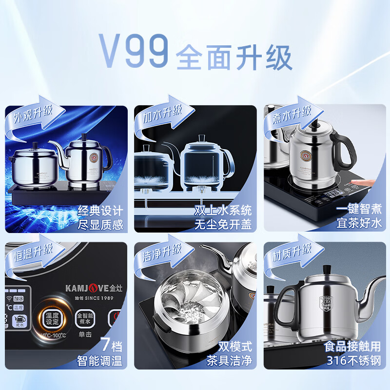 金灶(KAMJOVE) 1.2L烧水壶自动恒温316不锈钢电热水壶 茶台一体底部全自动双上水电水壶V99高清大图