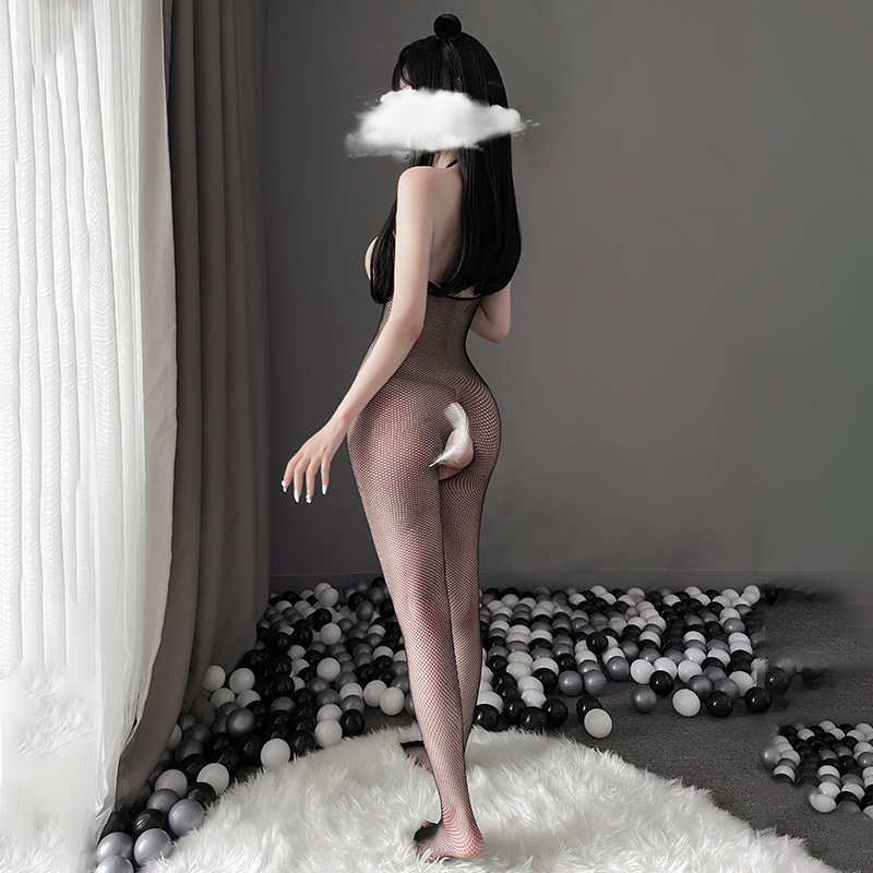 霏慕性感情趣内衣网眼露网袜乳开档连身袜女式情趣睡衣网衣7504高清大图