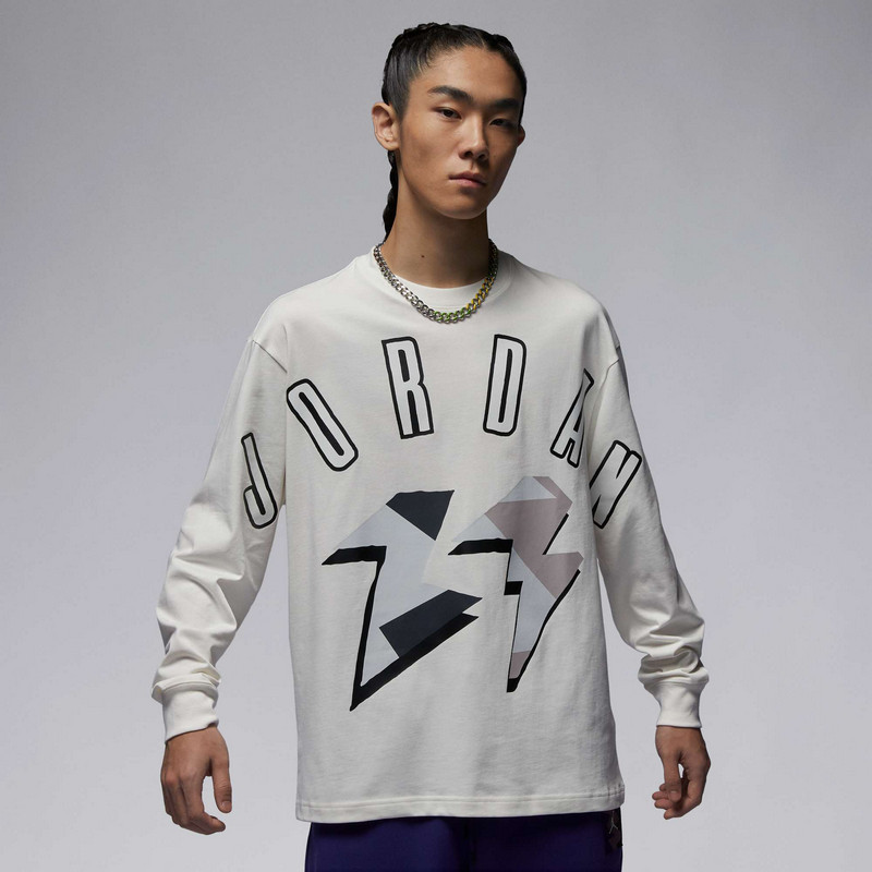 耐克Jordan FLIGHT MVP 85 字母圆领长袖T恤 男款 白色 FD6944-133