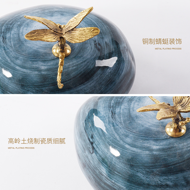 新中式蜻蜓陶瓷装饰简约现代轻奢样板房玄关客厅书房书柜酒柜摆件 三维工匠 蜓棠(大号)高清大图