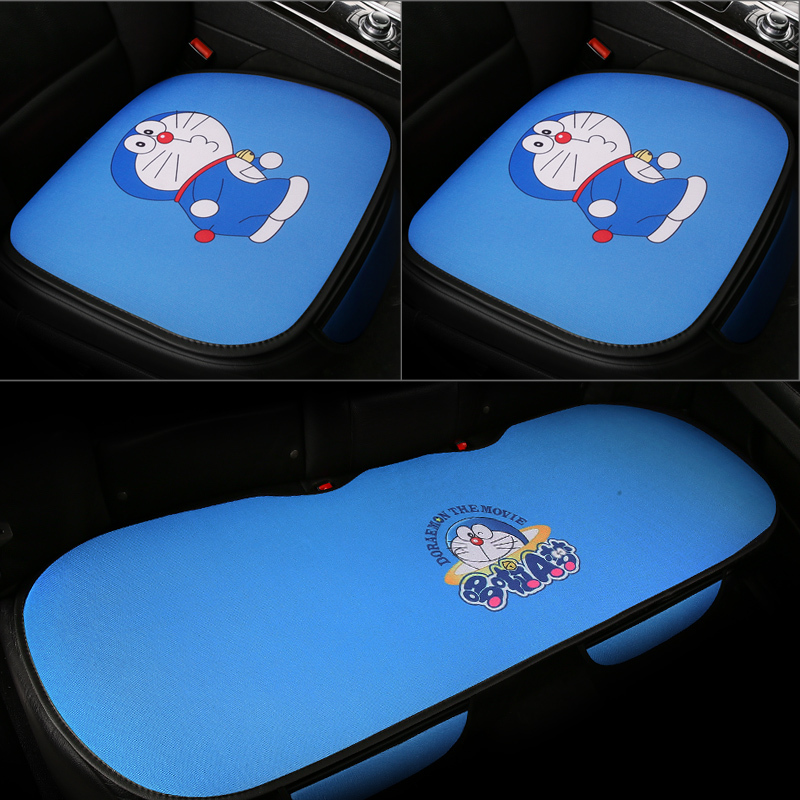 汽车坐垫卡通机器猫三件套夏季亚麻哆啦a梦女后排座垫单片