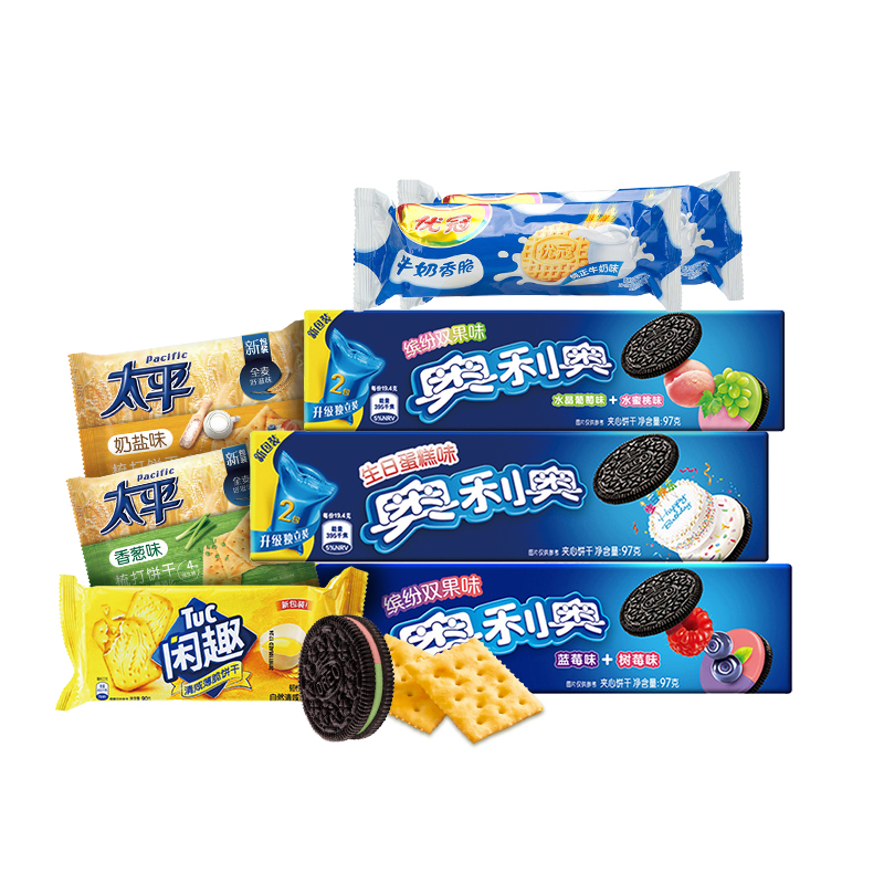 亿滋什锦饼干组合儿童零食大礼包混合饼干系列871g视频