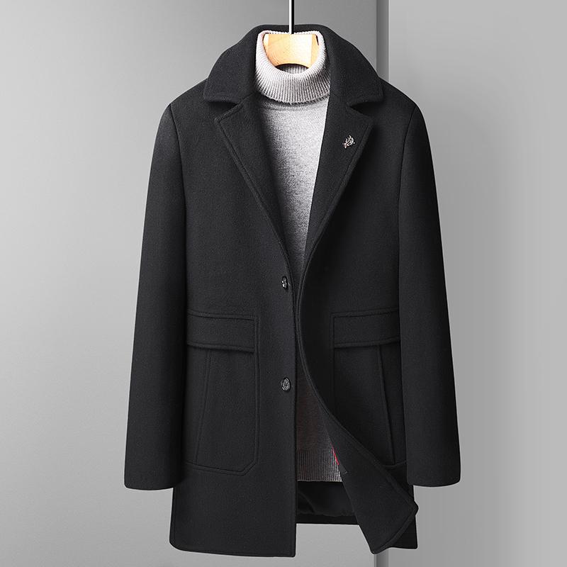 男士新款男格子羊毛毛呢大衣宽松呢子加肥大码男装可脱内胆外套休闲潮