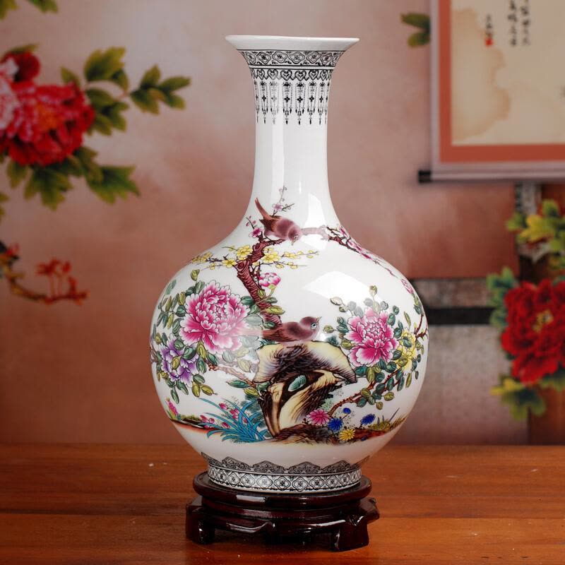 074景德镇陶瓷花瓶粉彩山水花鸟系列家居装饰花瓶摆件工艺品【价格图片