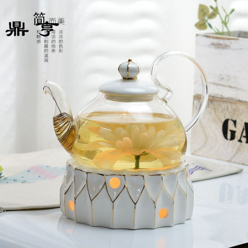 鼎亨花茶壶套装耐热玻璃煮水果茶壶陶瓷下午茶花果茶具蜡烛加热温