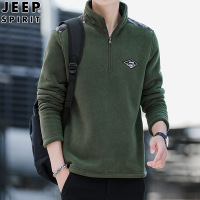 JEEP SPIRIT卫衣男士套头上衣半高领冬季新款加绒保暖男士半拉链 军绿色 M
