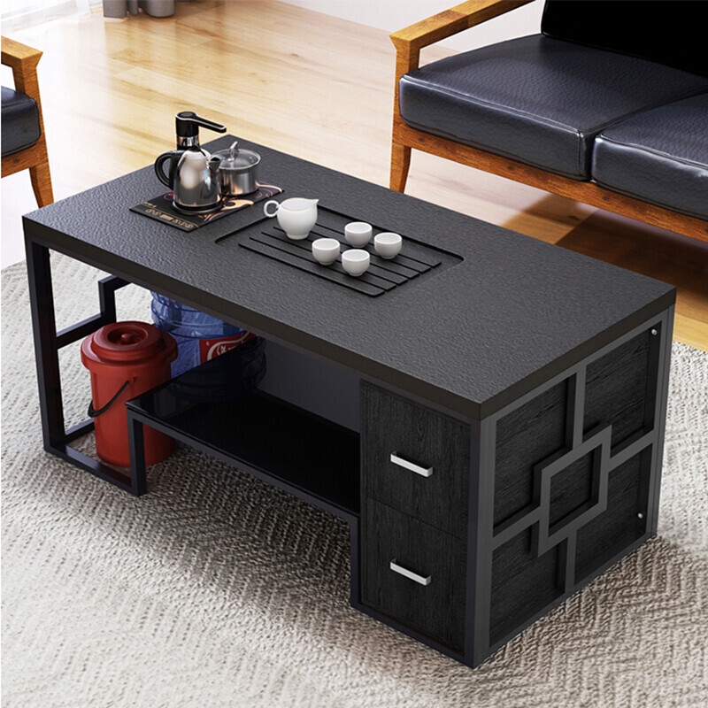 绵冠MIANGUAN简约现代火烧石功夫茶几带烧水壶新中式火烧石茶桌椅茶具套装 D款（1300*700*560）