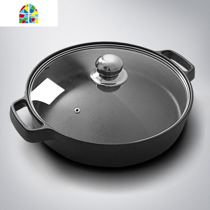 铸铁双耳平底锅煎锅无涂层锅老式铁锅加厚生铁锅30cmfenghou30cm煎锅