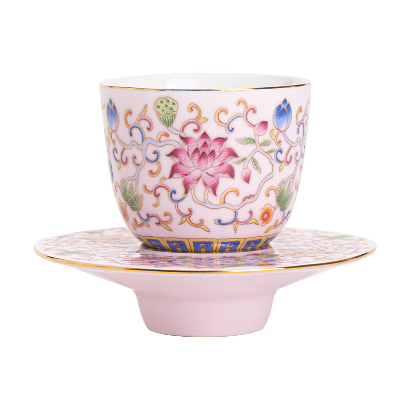 苏氏陶瓷(SUSHI CERAMICS) J1058 珐琅彩缠莲枝品茗杯 60ml (单位:个) 粉色