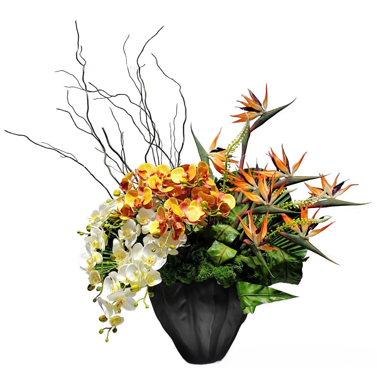 小窝厘 现代仿真花花艺仿真蝴蝶兰盆景插花装饰客厅摆设(陶瓷花器+仿真花+干枝)货号1396