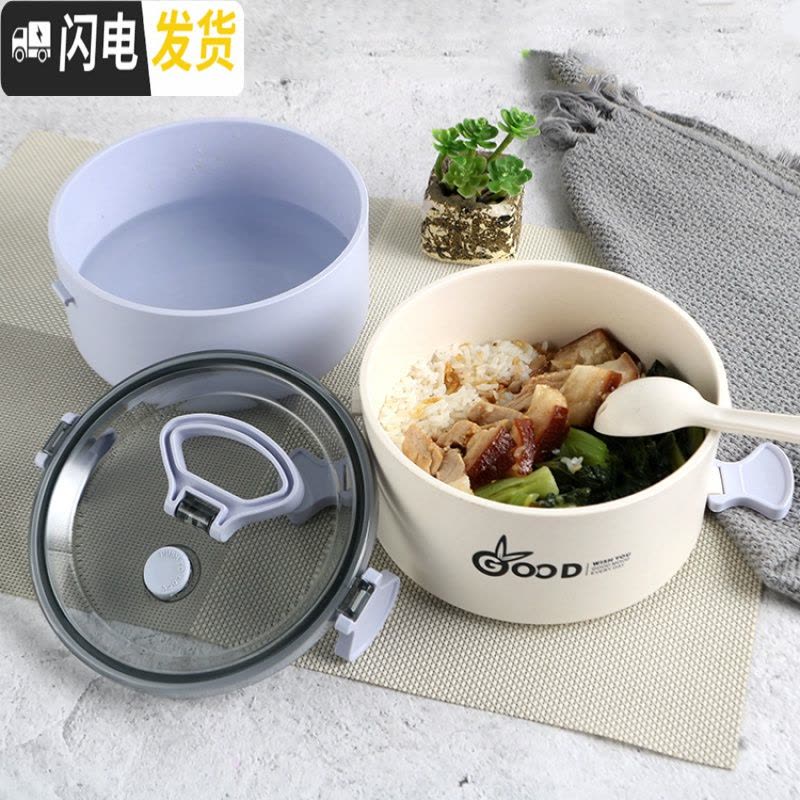 三维工匠保温盒饭盒女可微波炉加热上班族双层便携带饭便当盒大容量1人雯 浅紫色单层+汤罐图片