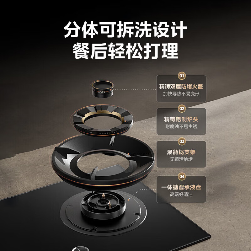 美的燃气灶[聚能仓燃气灶AK7]家用5.2KW大火力双边定时灶台嵌两用双灶 支持烟灶联动高清大图