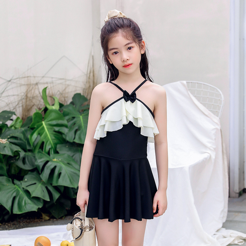 女童连体游泳衣女宝宝温泉裙式泳装蝴蝶结可爱公主女童大童学生