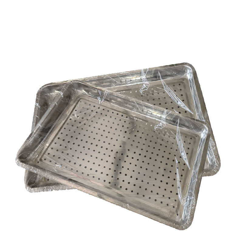 炯毅 不锈钢长方形托盘茶盘带孔蒸盘 商用蒸饭盘菜盘鱼盘饺子盘烧烤盘 不锈钢冲孔方盘 60cm*40cm个高清大图