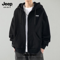 Jeep吉普开衫卫衣套装男款春秋季新款宽松休闲运动服外套长裤男款 2XL 黑色吉普标