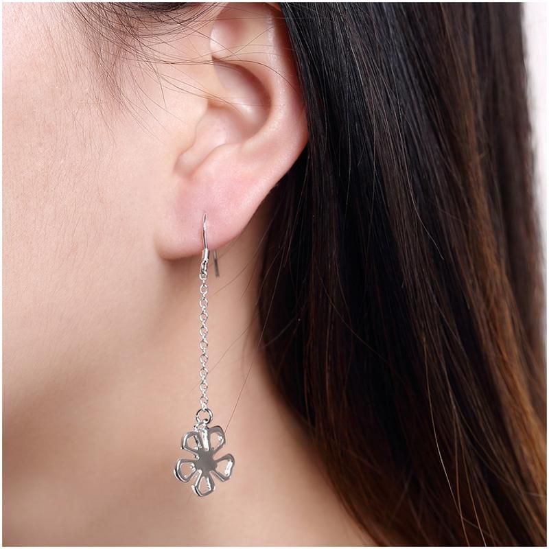 E089Women silver plated earring镀925纯银长款时尚个性耳环饰品