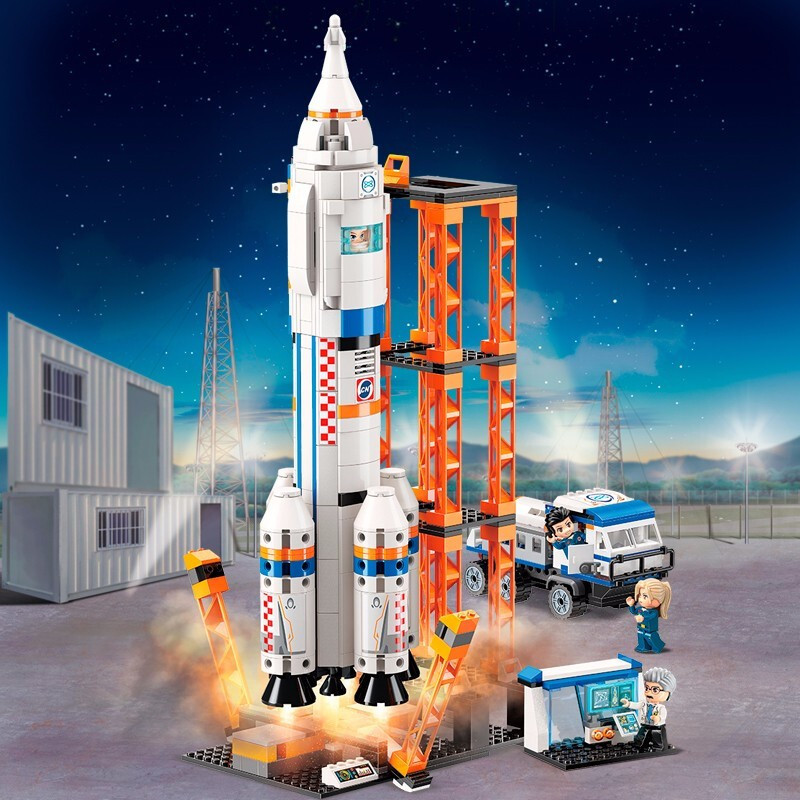 儿童积木玩具航天火箭发射基地太空宇航员拼装飞机小颗粒模型男孩礼物