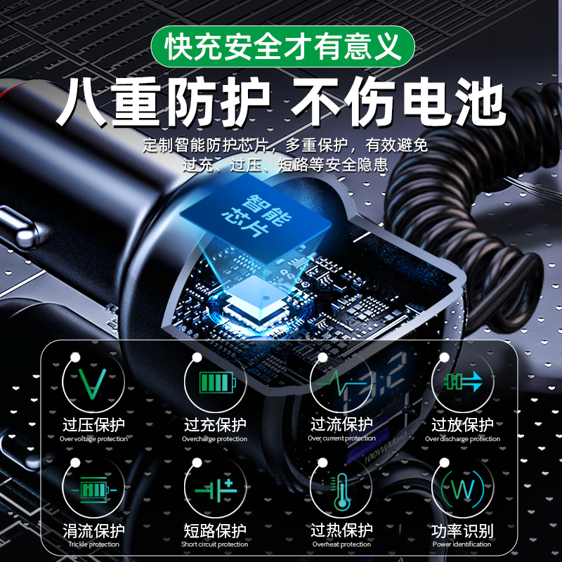 [补贴10%]纽曼车载充电器超级快充汽车用一拖三车充usb扩展点烟器转换插头高清大图