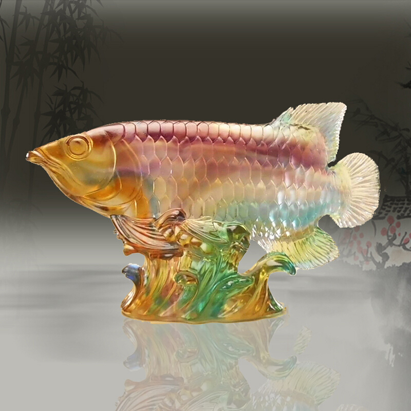礼氏嘉 礼品开业乔迁金龙鱼琉璃摆件家居装饰礼品古法琉璃工艺品鱼