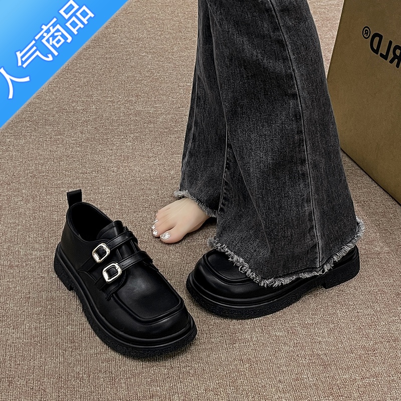 SUNTEK复古英伦风小皮鞋女2023春新款厚底一脚蹬乐福鞋日系jk玛丽珍单鞋高清大图