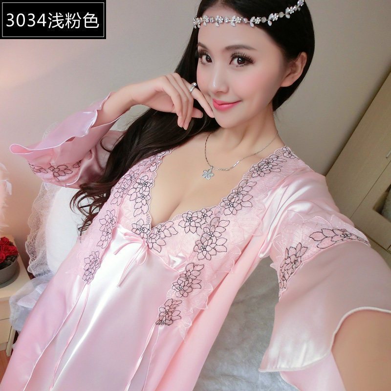 家柏饰(CORATED)韩版春秋季情侣睡袍浴袍睡衣女睡裙夏季男长袖冰丝家居服