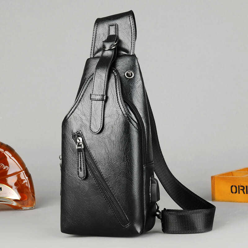 派尼美特新款男士胸包挎包休闲单肩包斜挎包胸前小背包男时尚皮包软皮