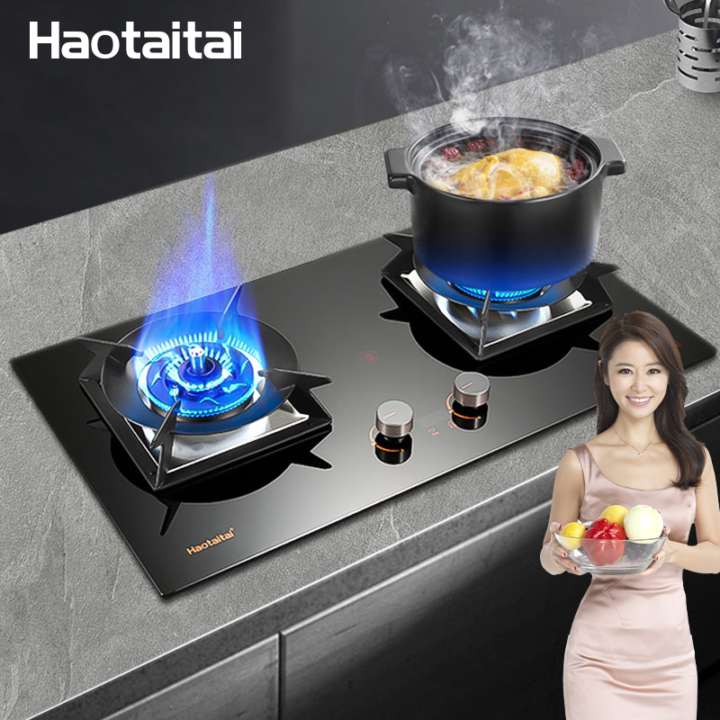 Haotaitai家用燃气灶 防干烧 5.2KW大火力 左右独立定时 保洁炉头 可调节底盘X403天然气 灶具