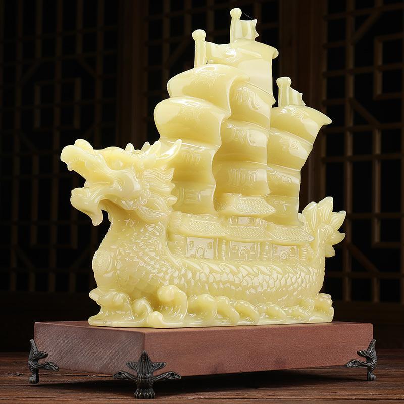 美帮汇玉石一帆风顺帆船摆件办公室桌摆设酒柜电视柜装饰品乔迁新居礼品高清大图