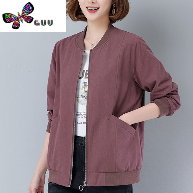 语娄时尚短款棒球服外套女2023新款宽松休闲中年妈妈外穿夹克上衣