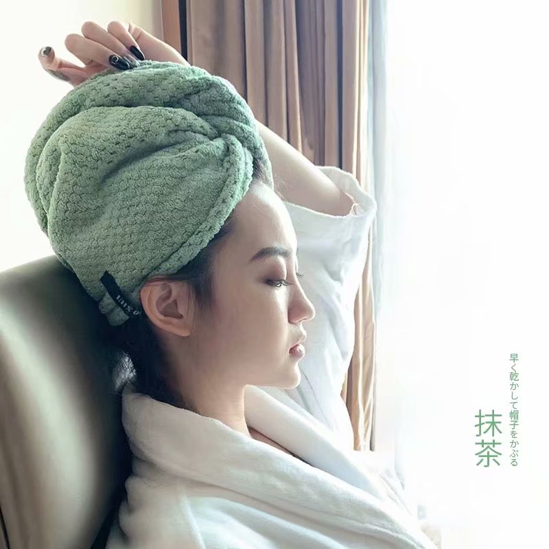 日本AOKEE儿童成人洗澡防水浴帽双层绸缎面包边焗油长发护理帽 三维工匠 抹茶干发帽高清大图