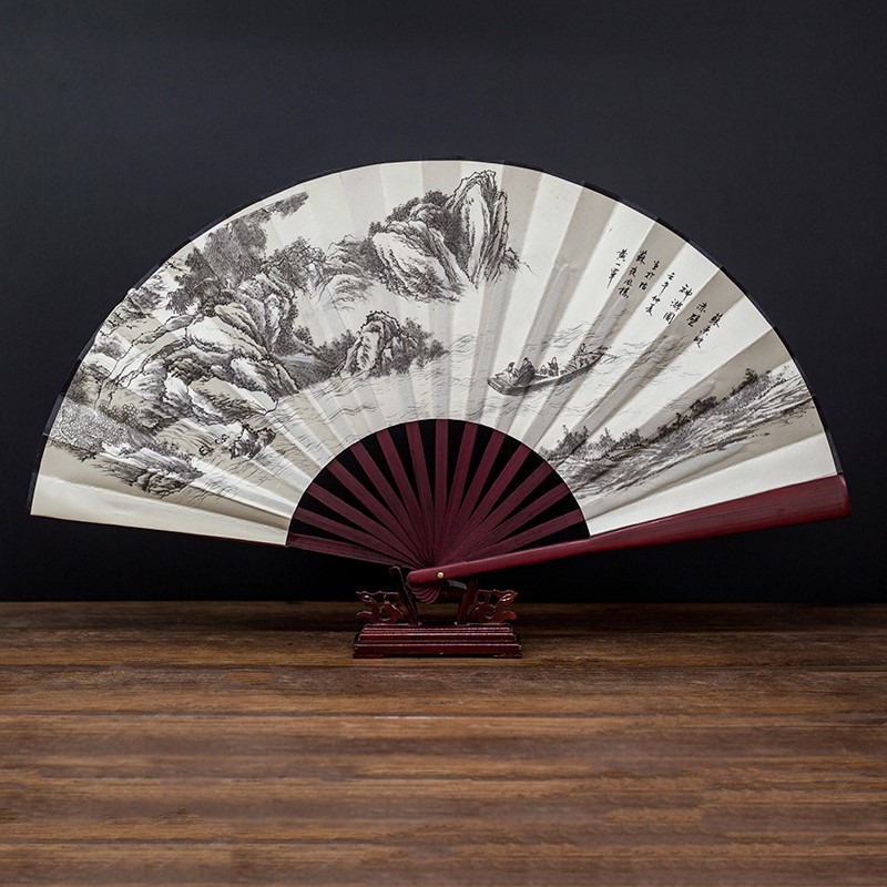 中国风男男士纸扇折叠扇复古10寸夏季摆件三维工匠上善若水扇子视频