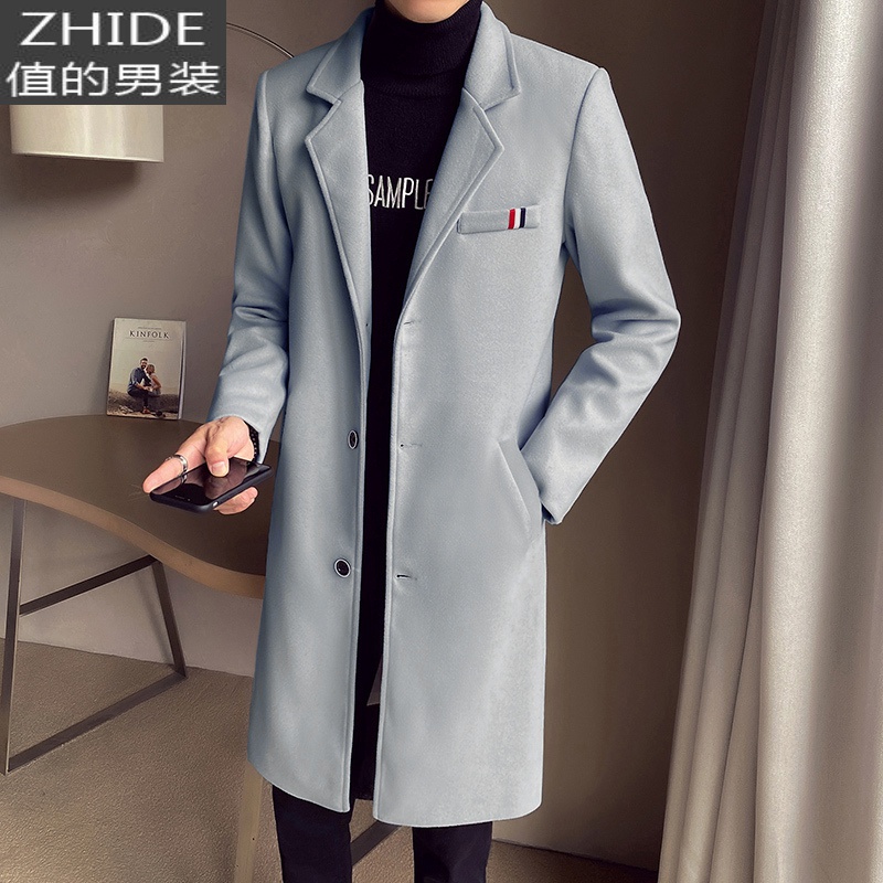 值得男装毛呢大衣男中季新款2021德系风衣外套轻熟风男装_223 F12灰色 M