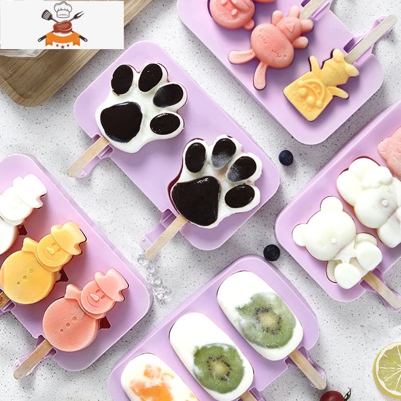 雪糕模具家用自制硅胶冰格冰块做冰棒冰糕冰棍棒冰磨具冰淇淋模具 敬平 3连小熊复合+送盖子+今日送100支雪糕棒图片